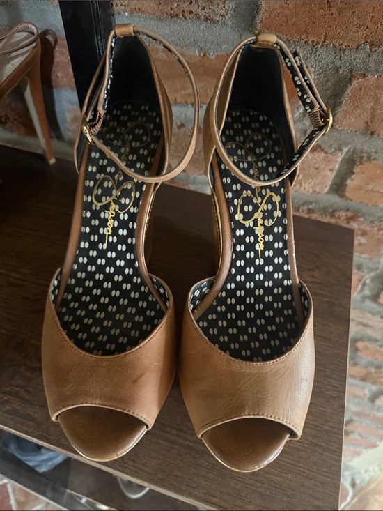 Jessica Simpson Shoes - Jessica Simpson Cognac Peep-Toe Ankle-Strap Platforms